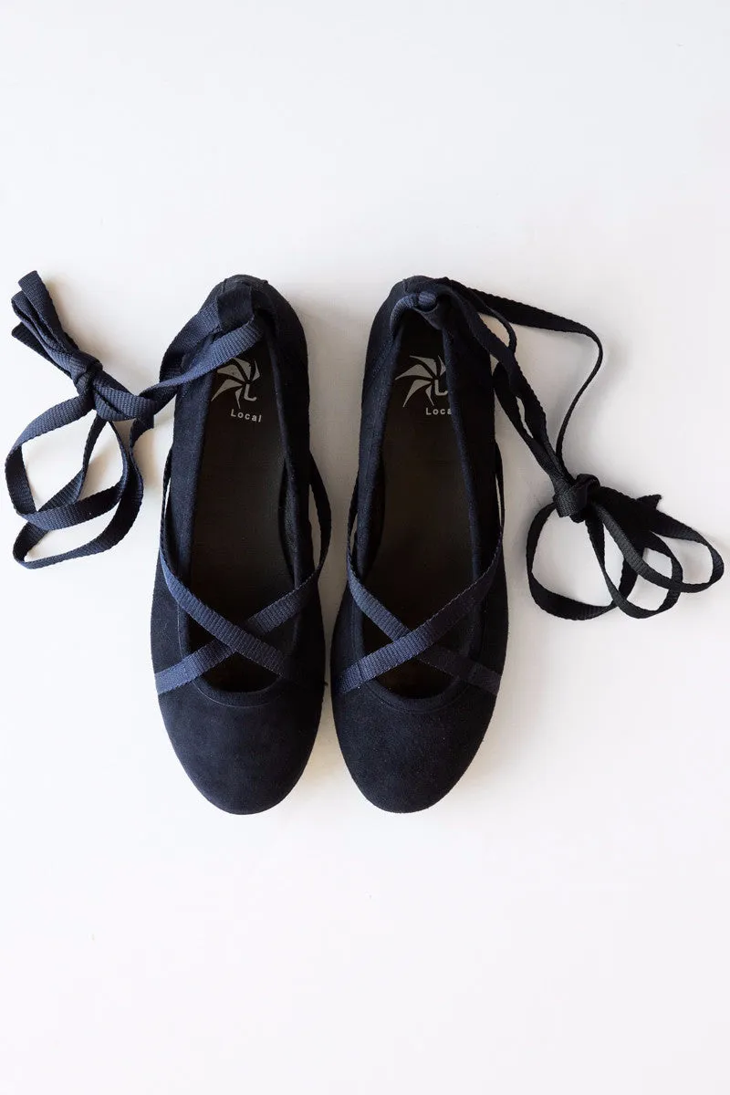 local navy suede glicene flat