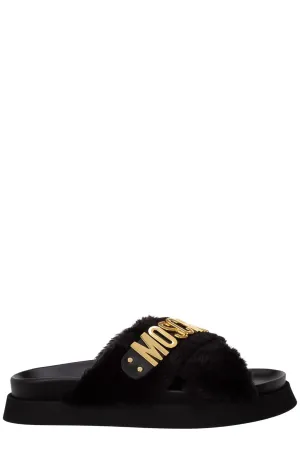 Moschino Logo-Lettering Plaque Slip-On Sandals
