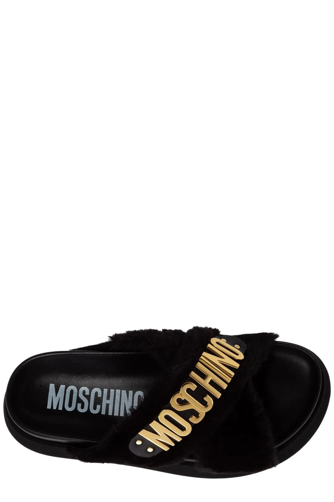 Moschino Logo-Lettering Plaque Slip-On Sandals