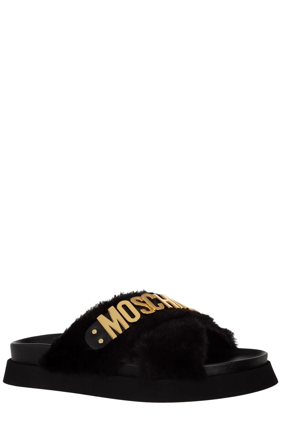Moschino Logo-Lettering Plaque Slip-On Sandals