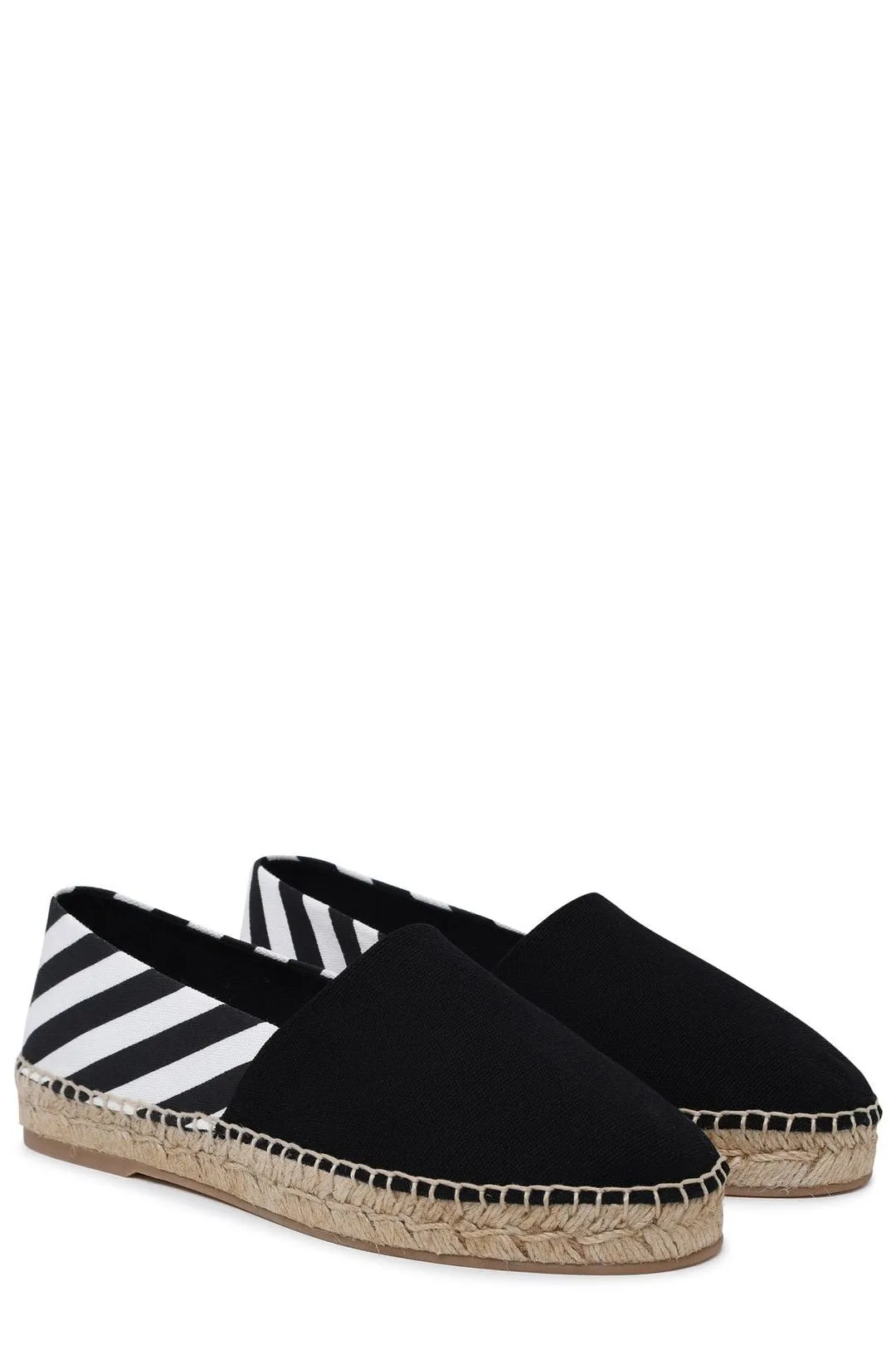 Off-White Striped Round Toe Espadrilles