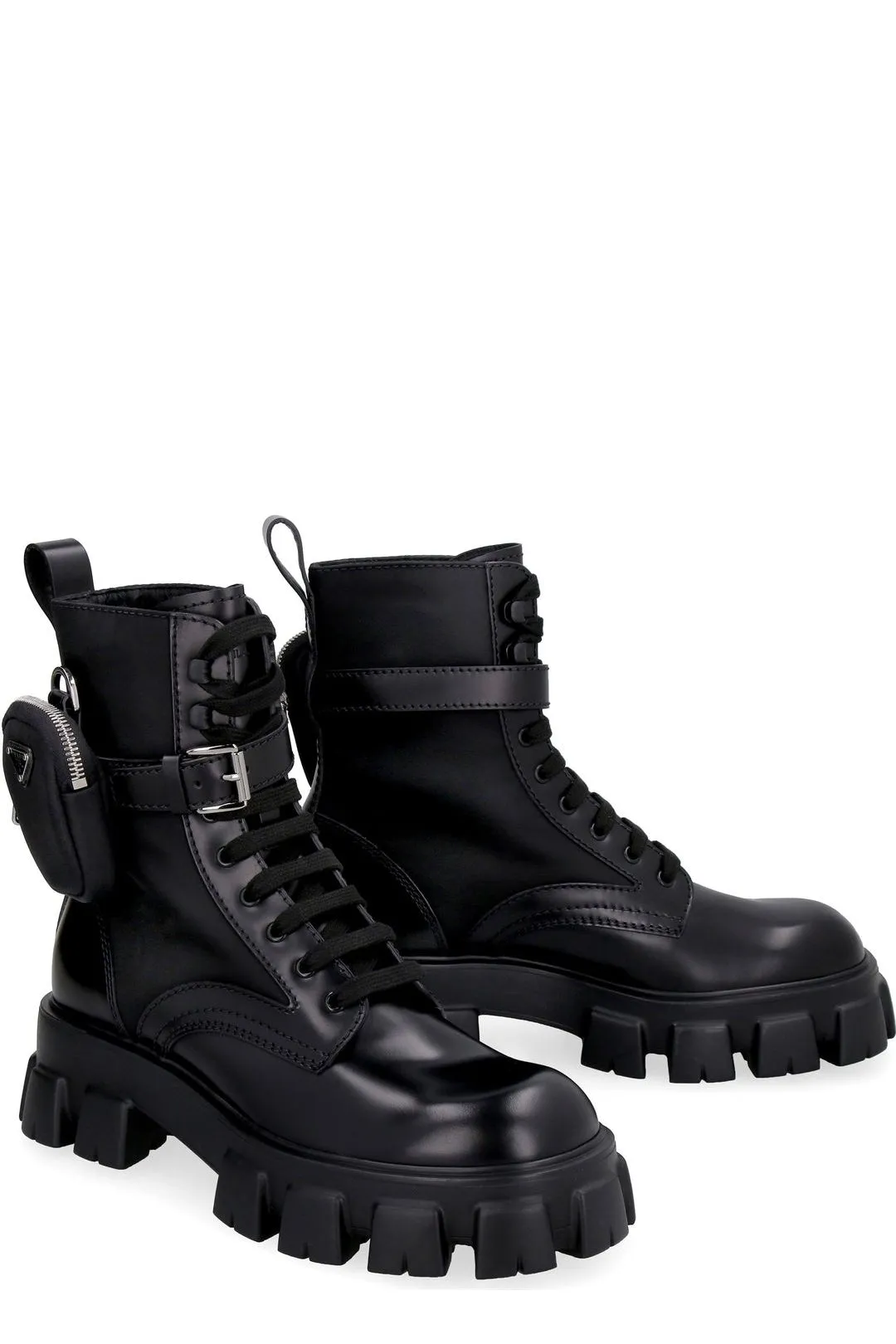 Prada Panelled Pouch-Attached Combat Boots