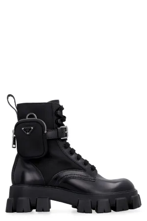 Prada Panelled Pouch-Attached Combat Boots