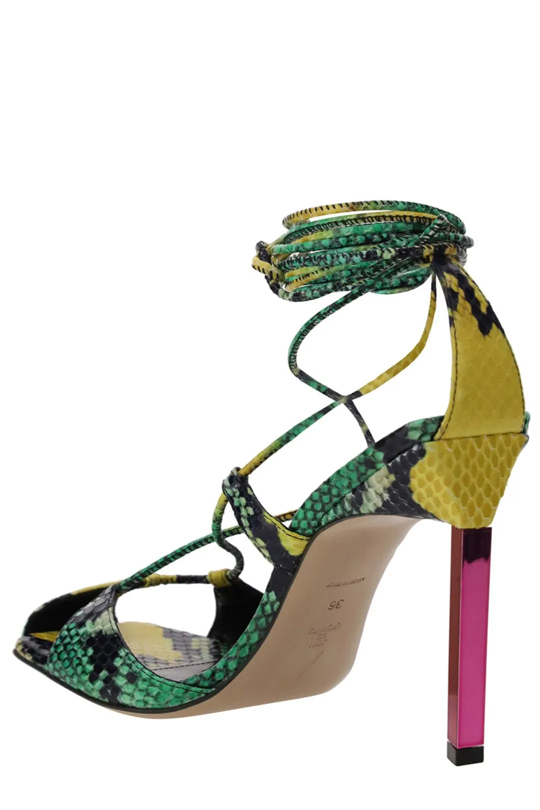 The Attico Adele Python Print Galvanic Heel Sandals