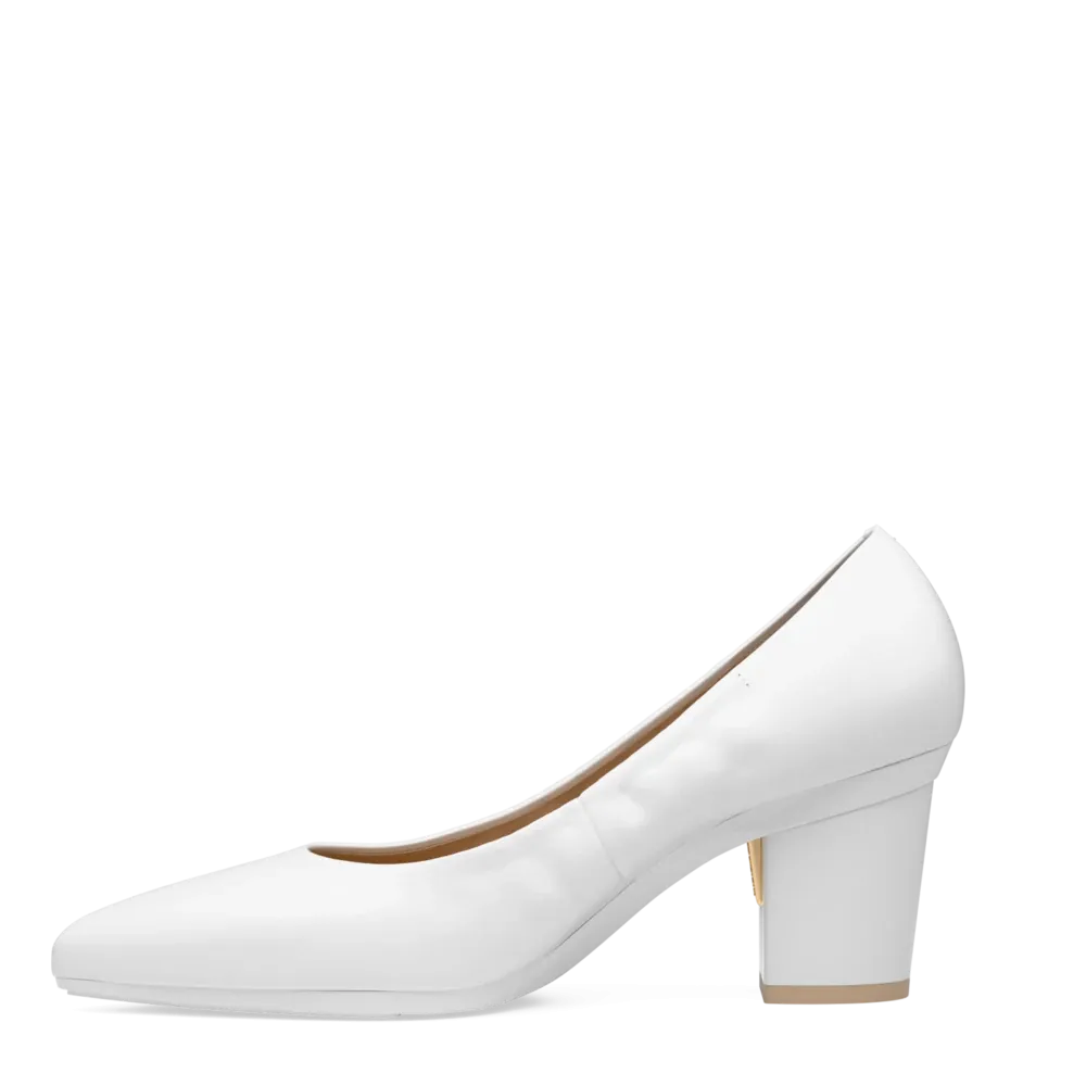 The Pump - White Leather 3 Block