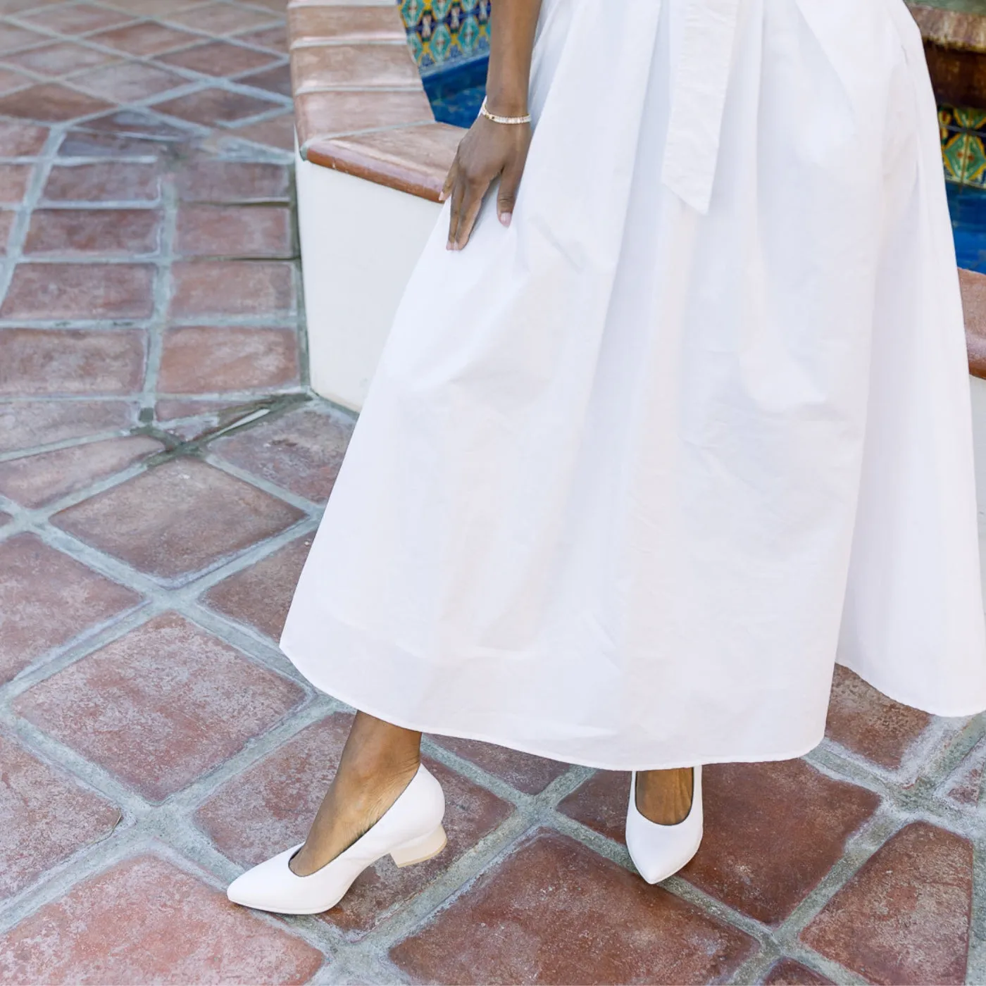 The Pump - White Leather 3 Block