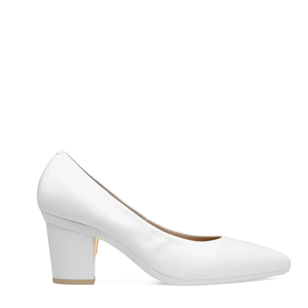 The Pump - White Leather 3 Block