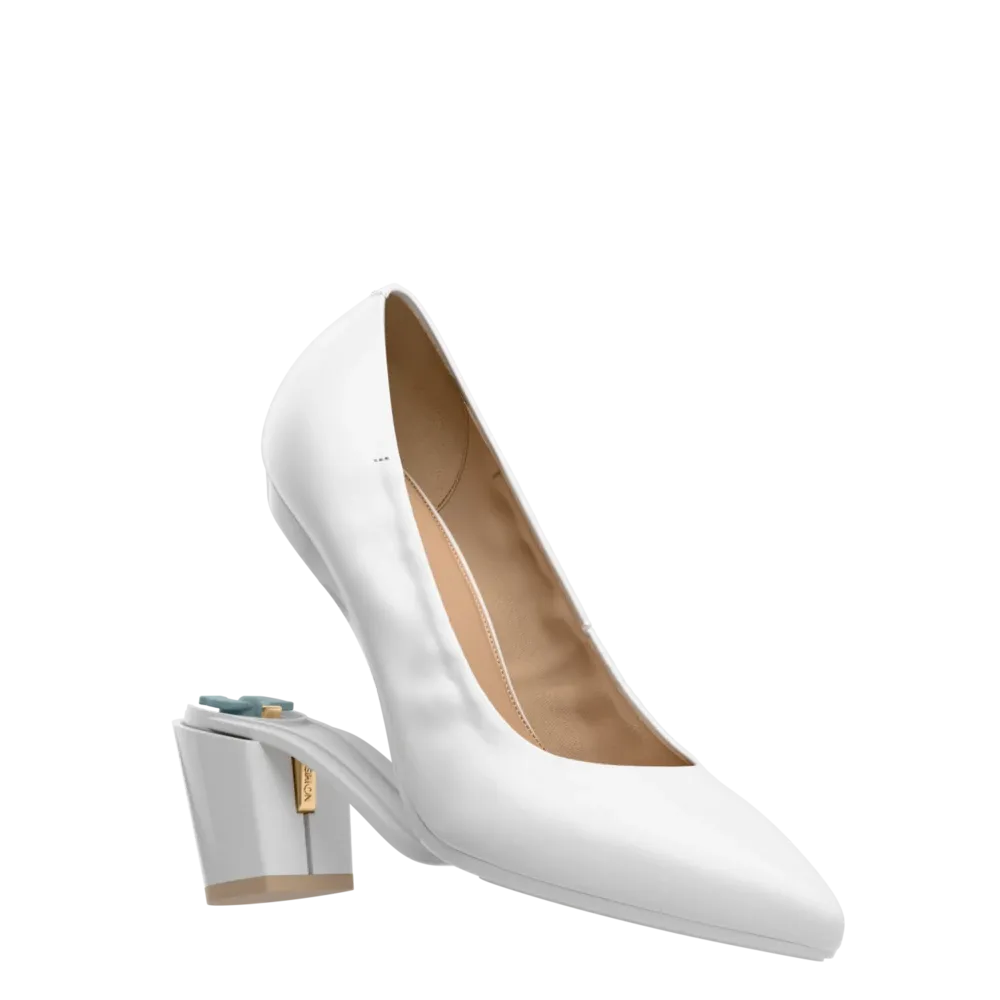 The Pump - White Leather 3 Block