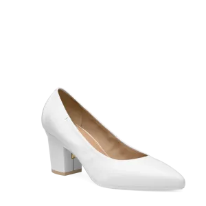 The Pump - White Leather 3 Block