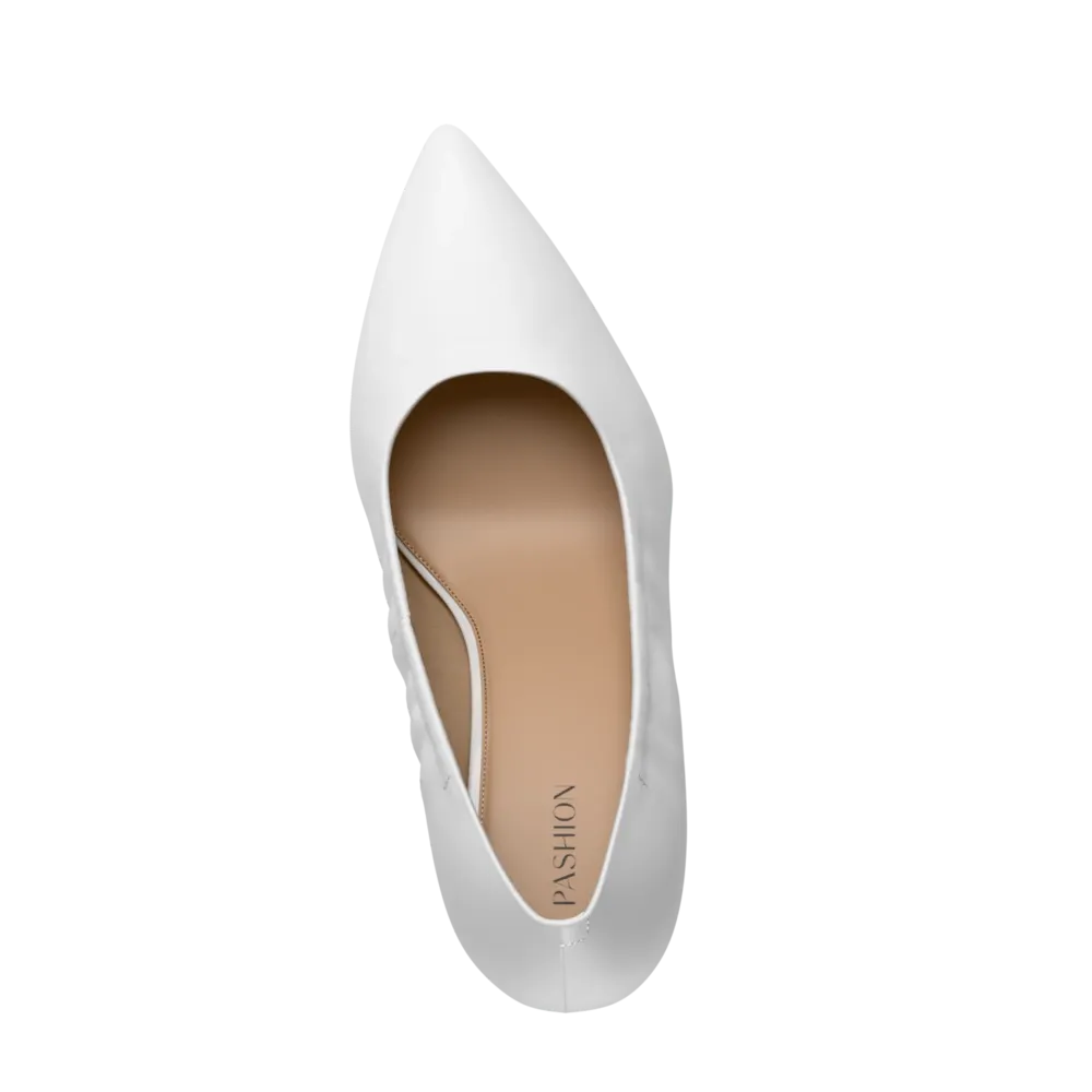 The Pump - White Leather 3 Block