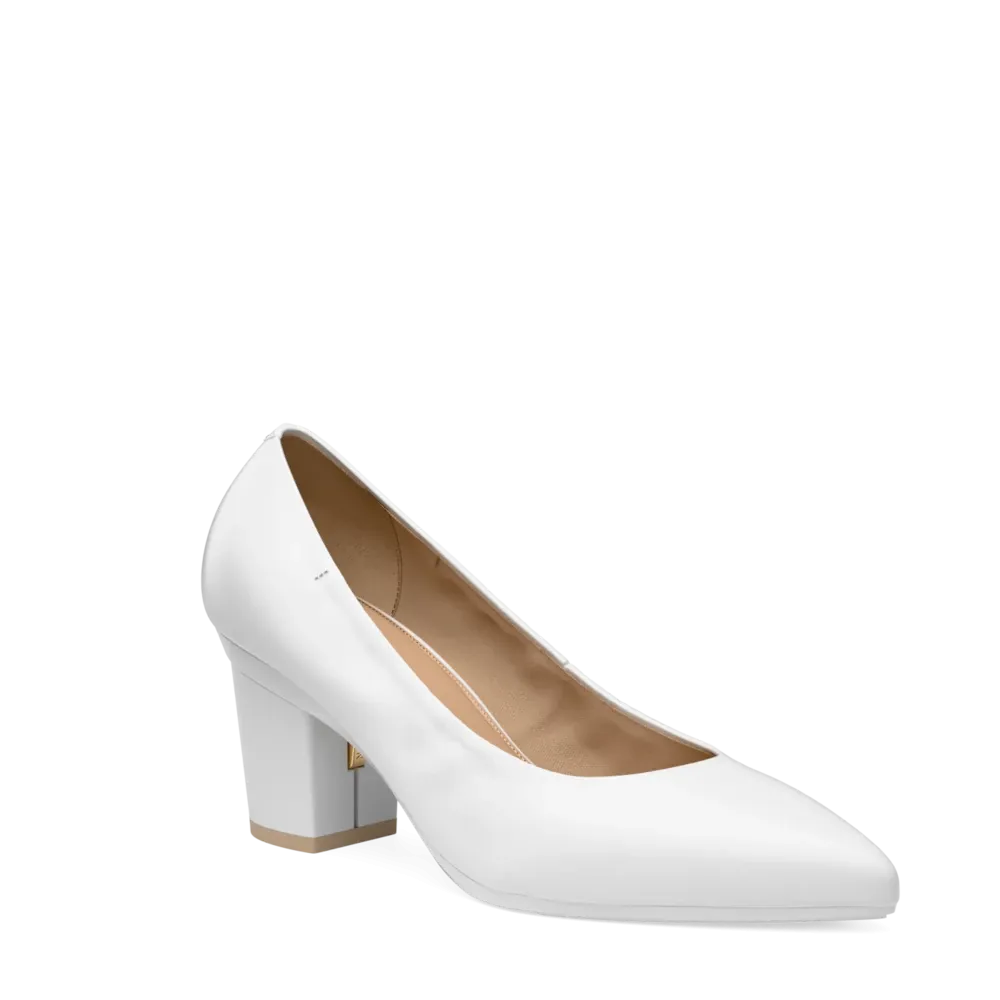 The Pump - White Leather 3 Block