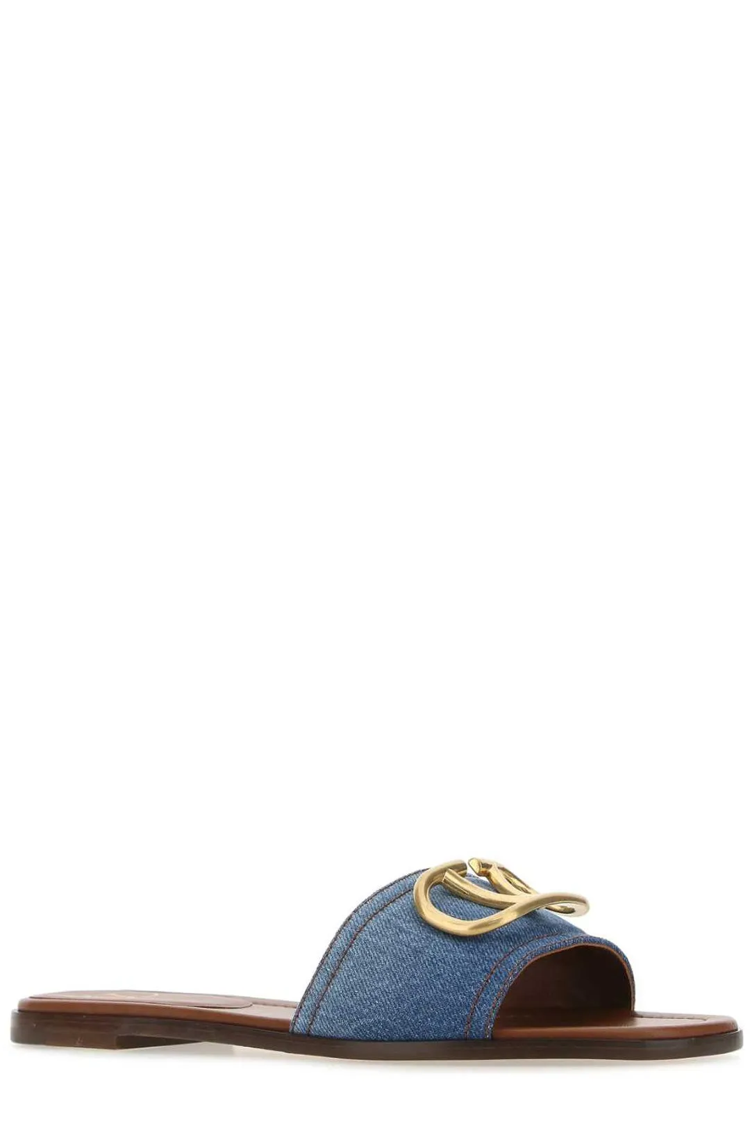 Valentino VLogo Denim Flat Sandals