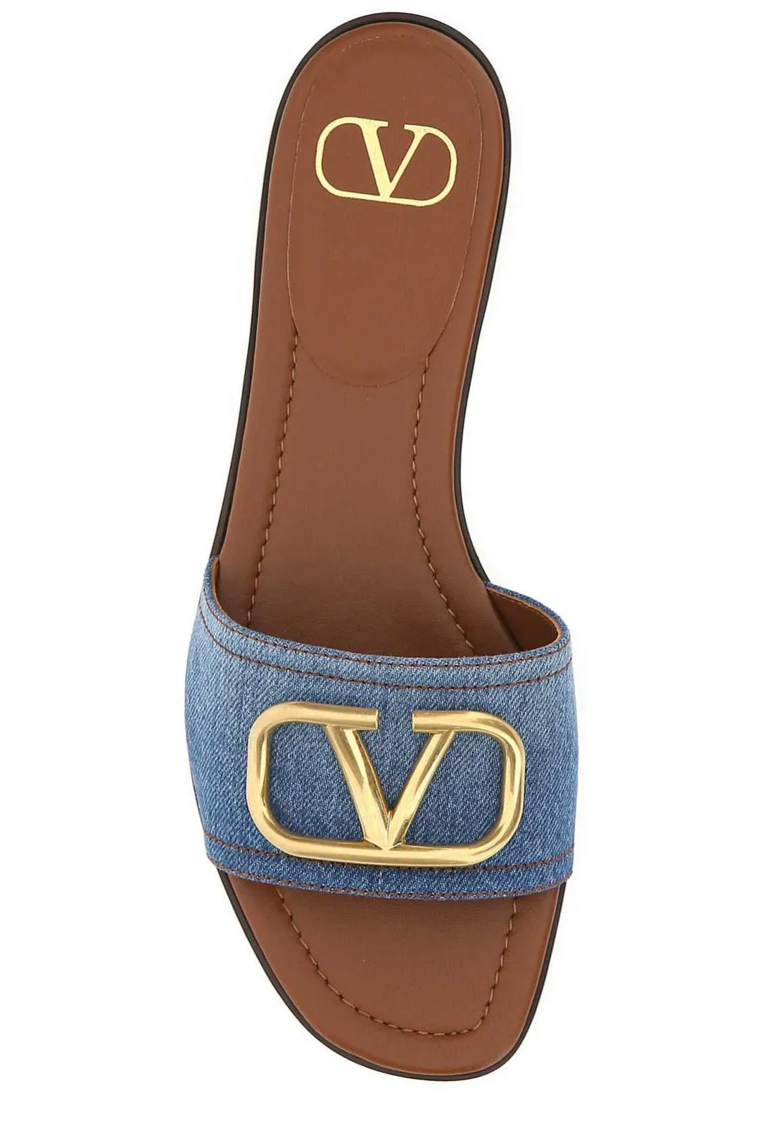 Valentino VLogo Denim Flat Sandals